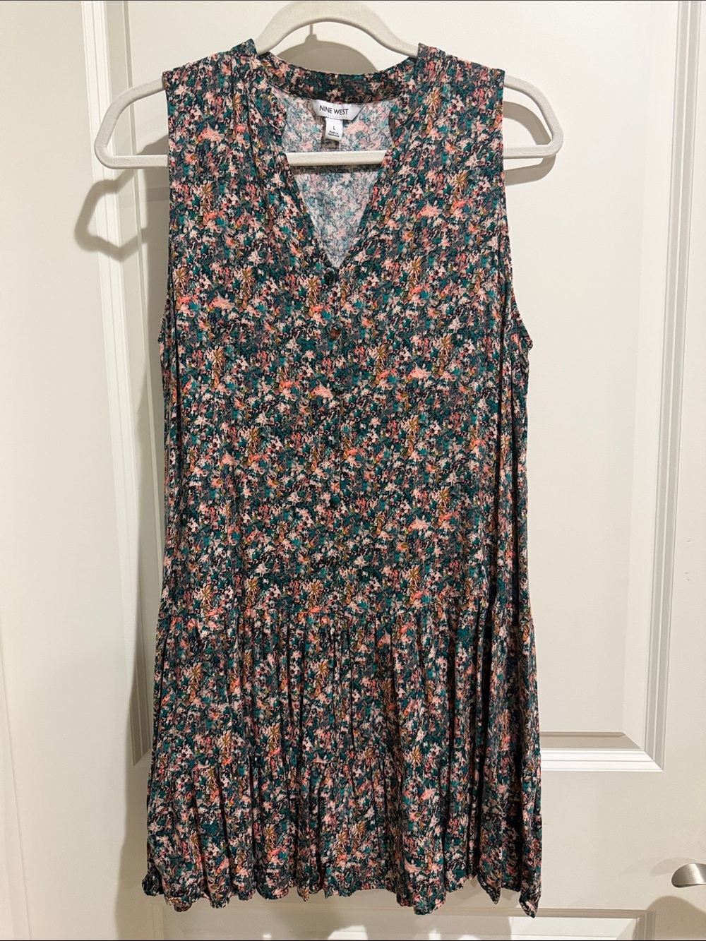 Nine West Teal Floral Sleeveless V-Neck Mini Dress